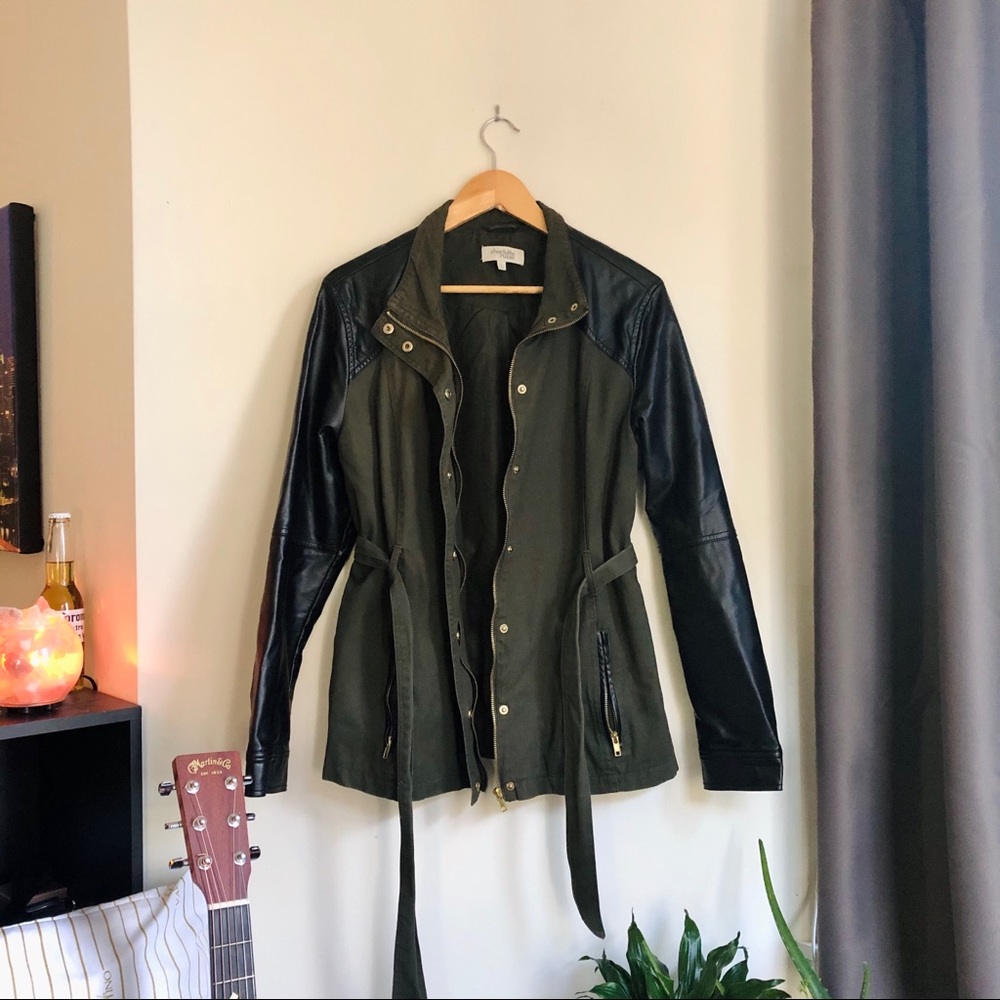 Leather sleeve military/moto jacket
